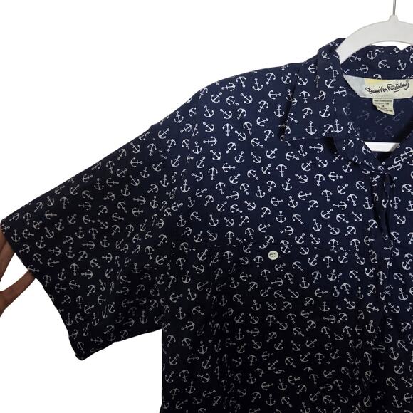 Diane Von Furstenberg DVF Navy Blue Anchor Print Cotton Button Down Up Top M - Picture 2 of 6